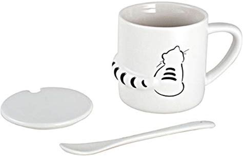 Ceramic Cat Mug with Lid and Spoon