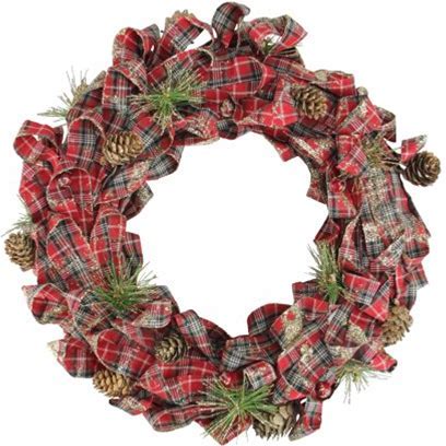 Plaid Bow and Pinecone Wreath